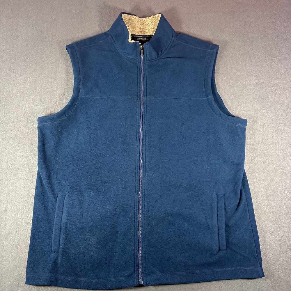 Outdoor Life Mens Large Polar Fleece Navy Blazer Vest Casual Outdoors Comfort XL